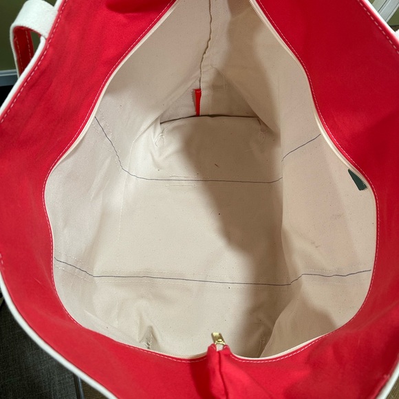 X-LARGE LL BEAN BOAT AND TOTE Red and White Canvas Tote Bag - Picture 5 of 8